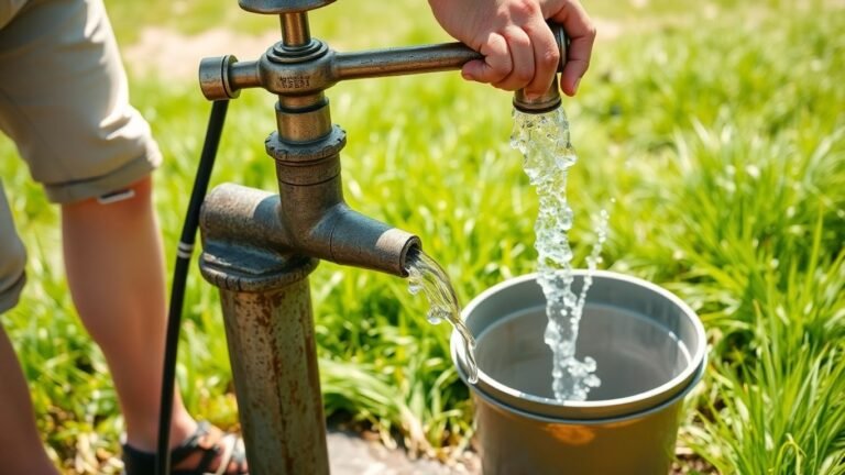 Person pumping well water by hand.