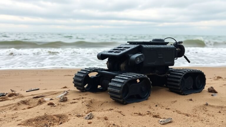 Robot on beach after ocean drop