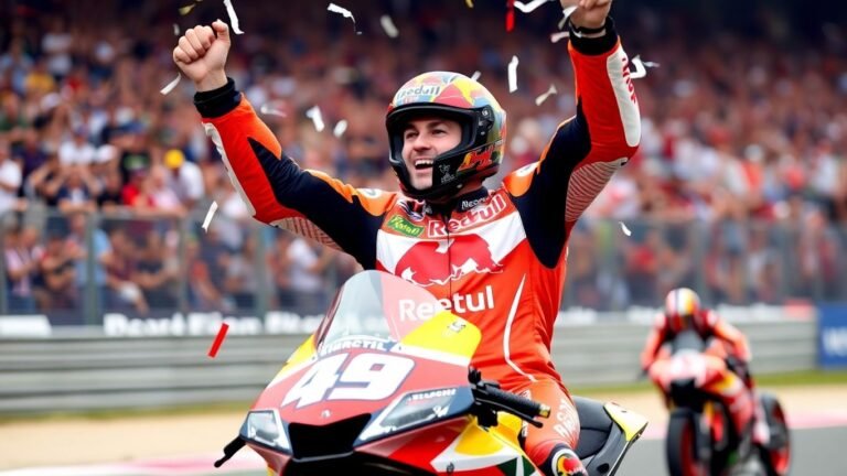 Marc Marquez celebrates winning his seventh MotoGP title.