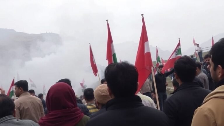 Protests in Ladakh turn deadly, smoke in background.