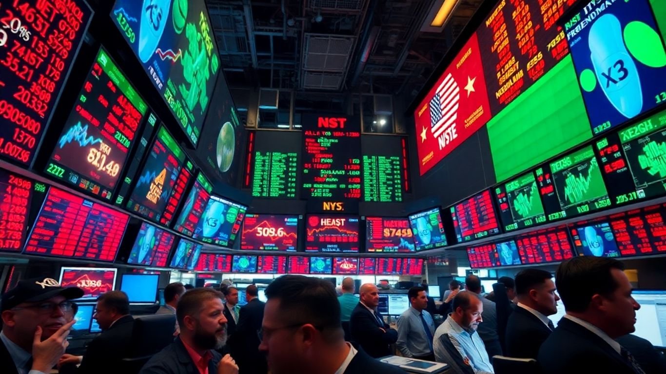 Panicked traders on busy stock trading floor