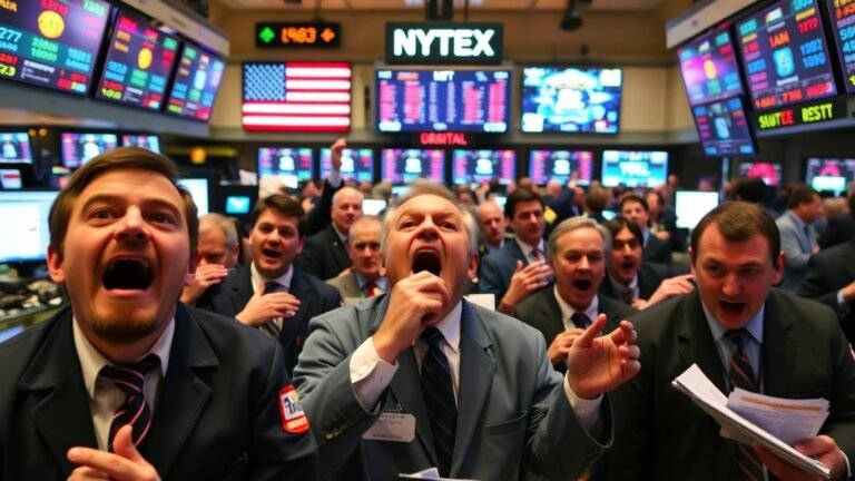Traders react with shock on busy stock exchange floor