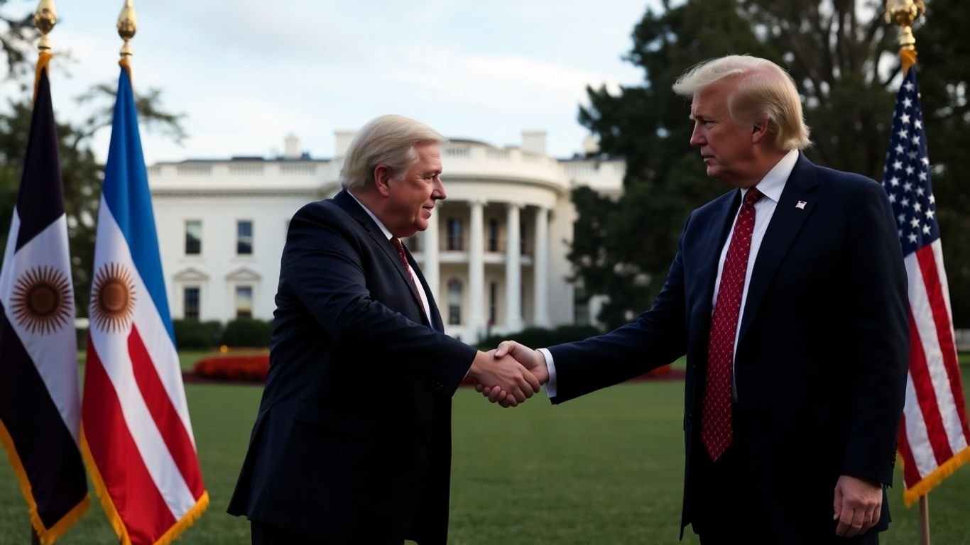 Trump and Milei shake hands at the White House.