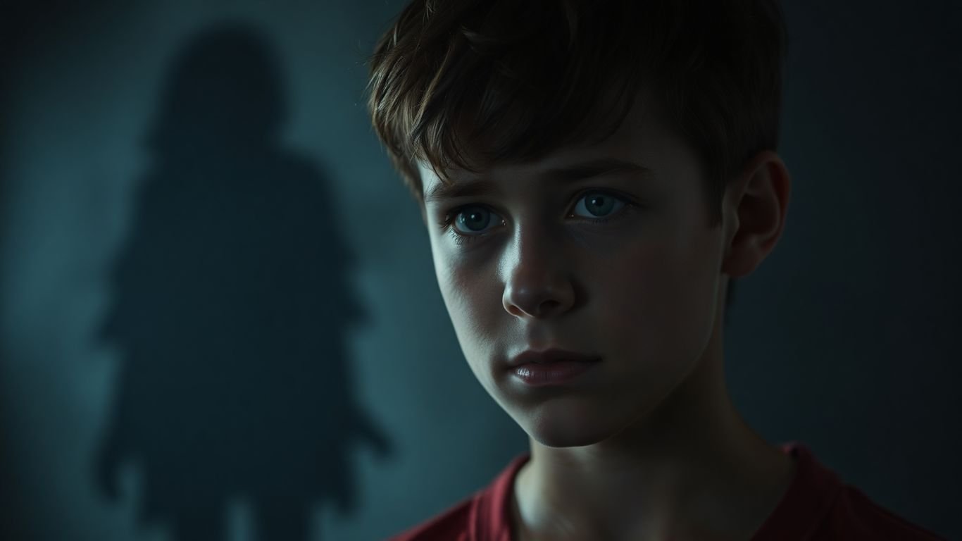 TikTok star's troubled face with shadowy background.