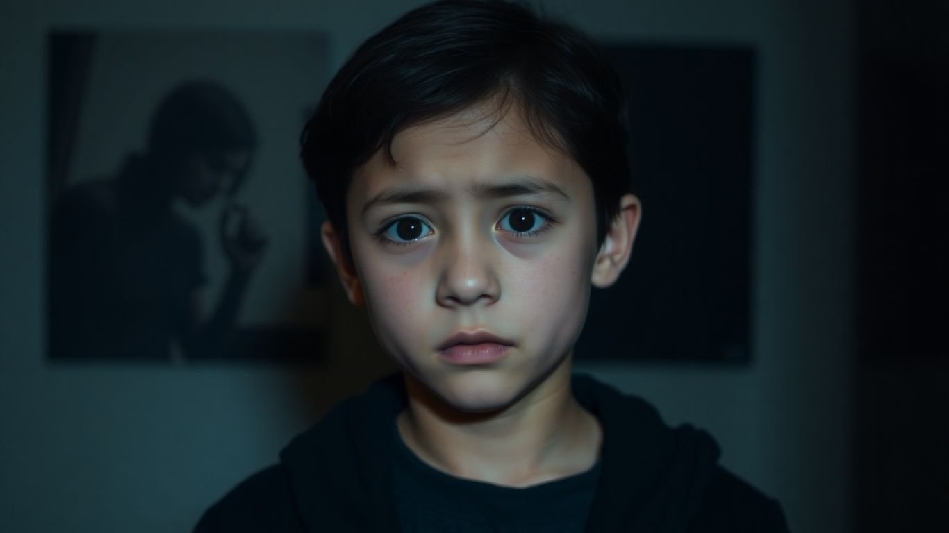 TikTok star's troubled face, dark background, teen death mystery.