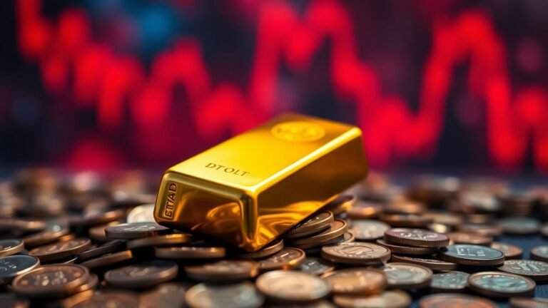 Gold bar and coins amidst market uncertainty.