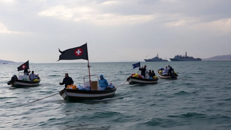 Aid flotilla approaches Gaza, naval blockade in background