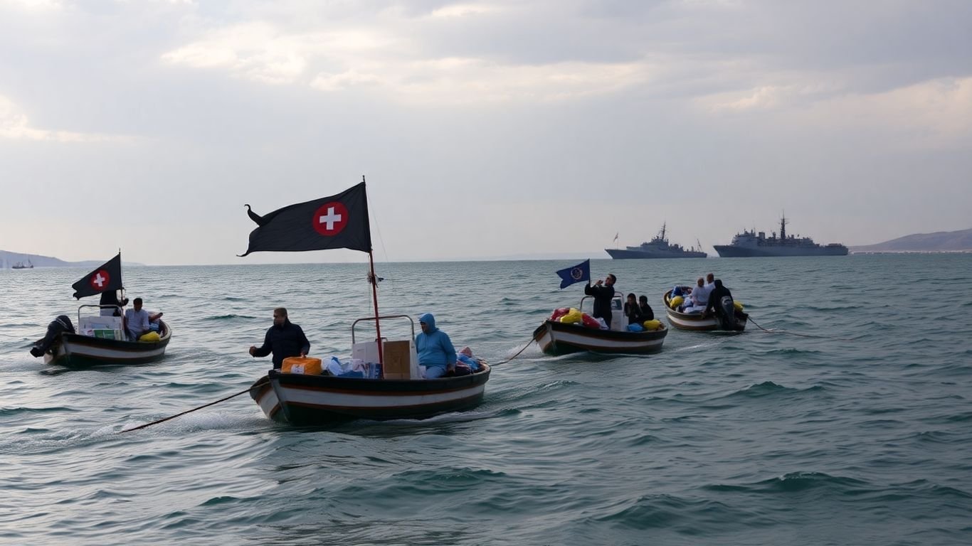 Aid flotilla approaches Gaza, naval blockade in background