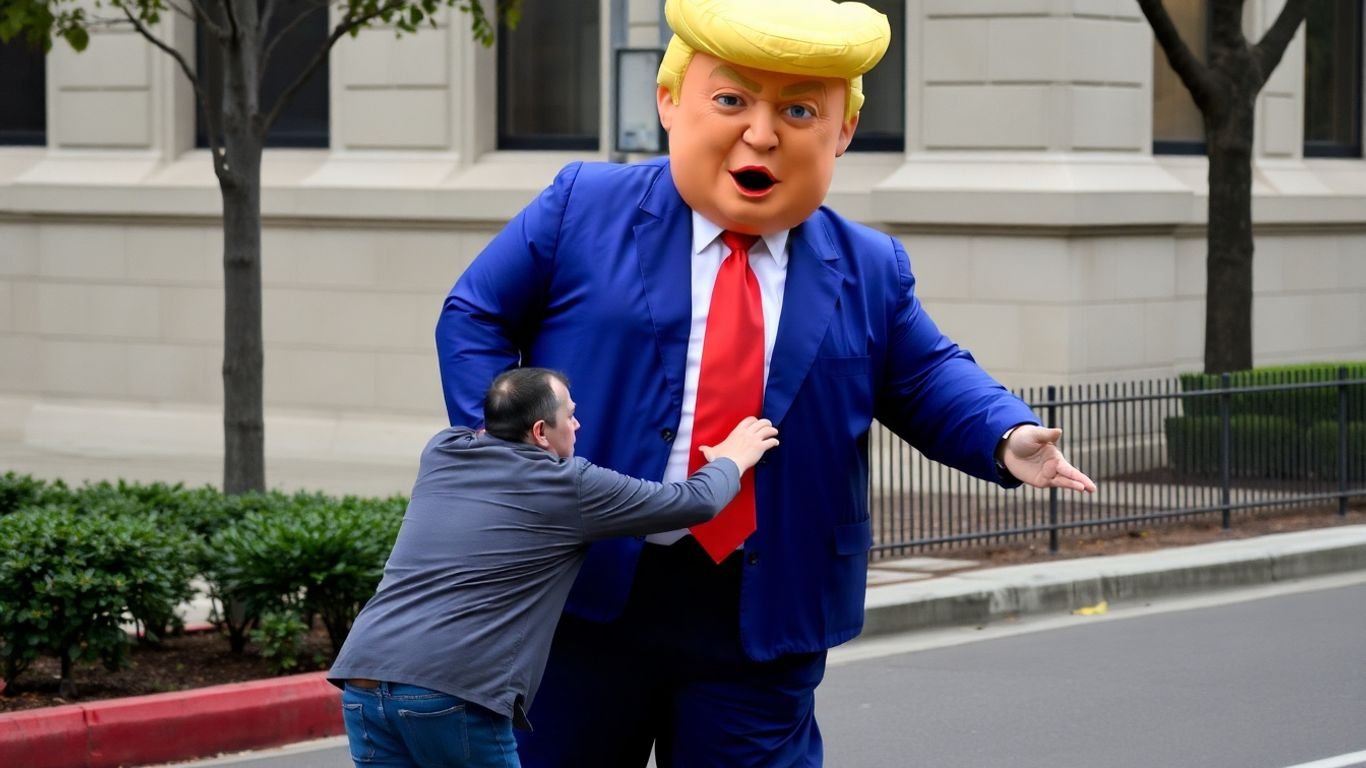 Man in inflatable Trump costume attacked.