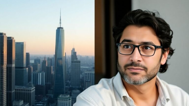 Cityscape and Zohran Mamdani portrait