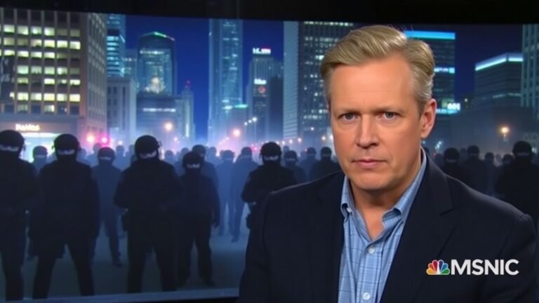 Scott Jennings on news panel with protest scene background