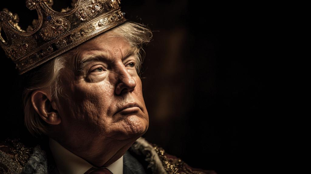 [Donald Trump] with a crown, suggesting king-like ambitions.