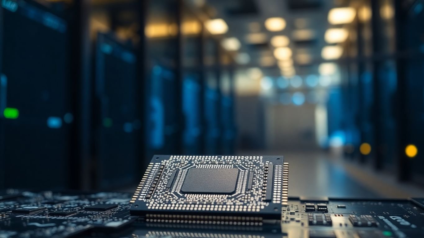 Samsung memory chip with data center background