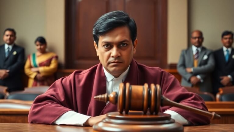 Bangladeshi judge in courtroom with gavel.