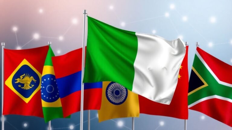 Nigeria flag with BRICS flags, global connection