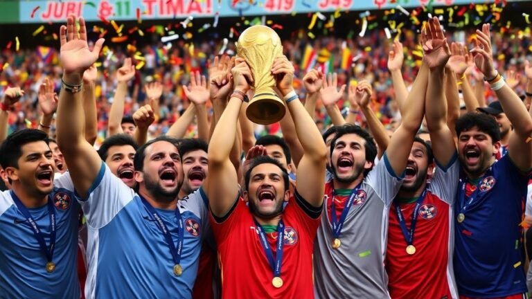 Underdog soccer team celebrates World Cup victory.