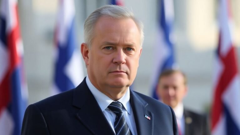 Finnish president Sauli Niinistö looking serious outdoors.