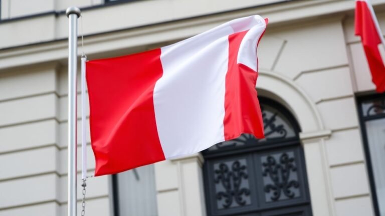 Polish flag outside a building, symbolizing closure.