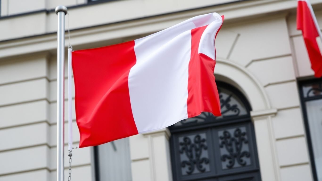 Polish flag outside a building, symbolizing closure.