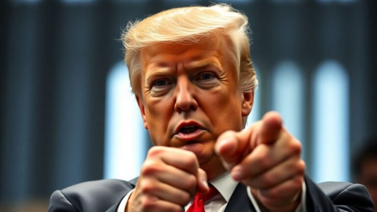 [Trump] speaks sternly, pointing with a blurred border background.