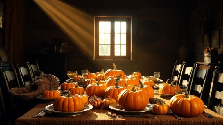 Colonial Thanksgiving feast with turkey, pumpkins, and a Bible.