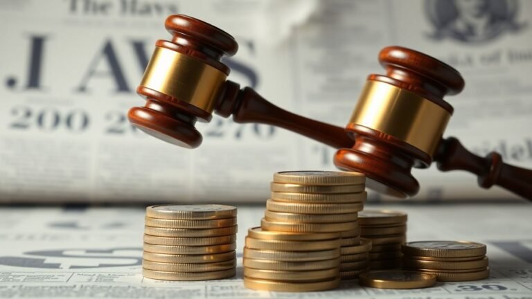 Gavel striking coins, financial deal.