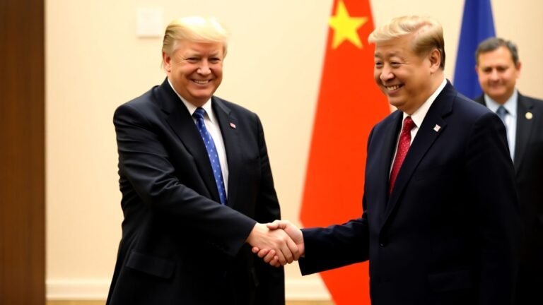 Trump and Xi Jinping shake hands, smiling.