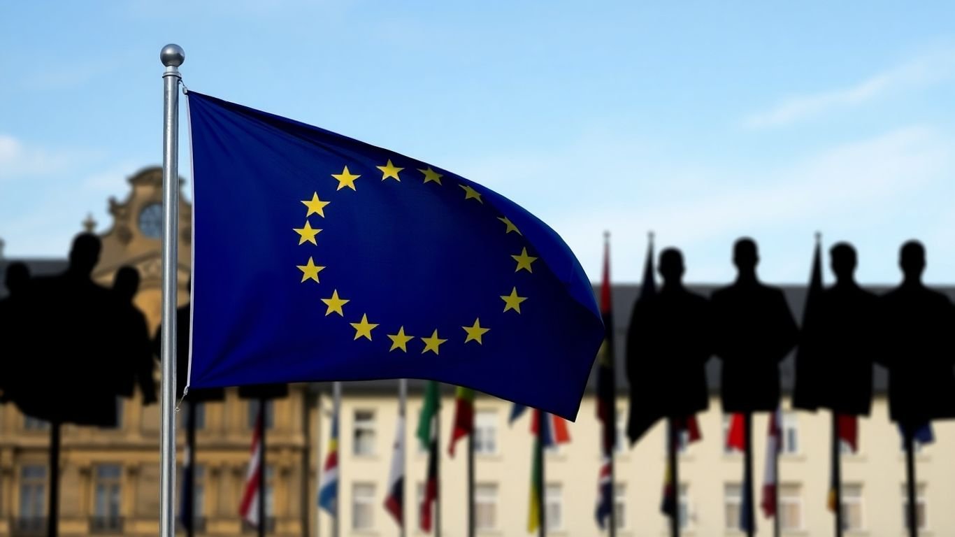 European flag with national flags in background.