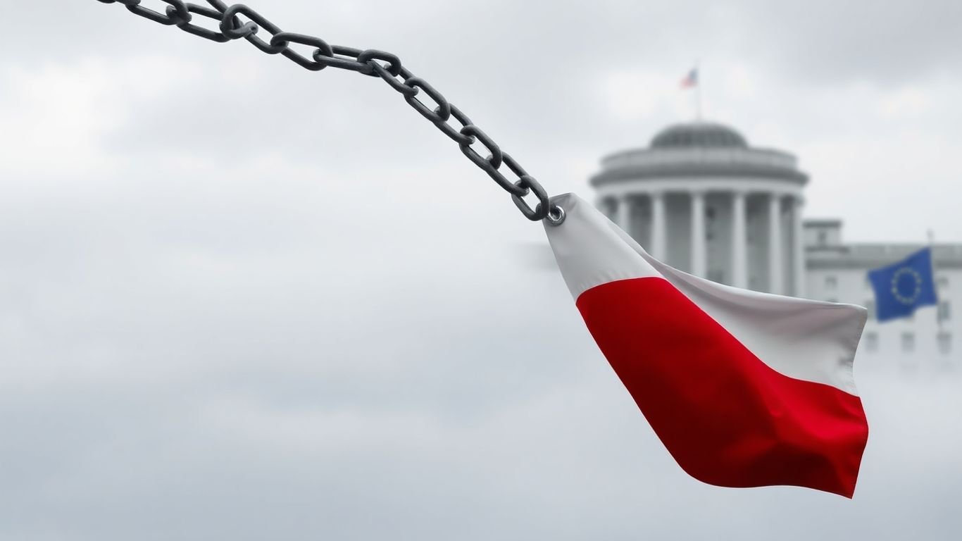 Polish flag chained to European Union building