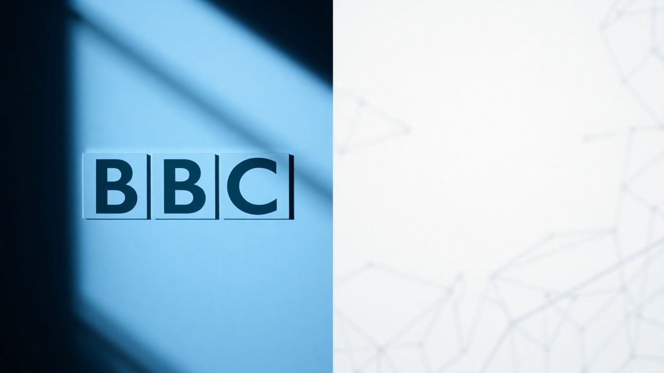 BBC logo with shadows and abstract pattern.