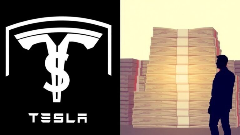 Tesla logo and Elon Musk with money.