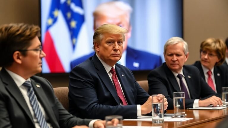 European leaders meeting, [Donald Trump] on screen