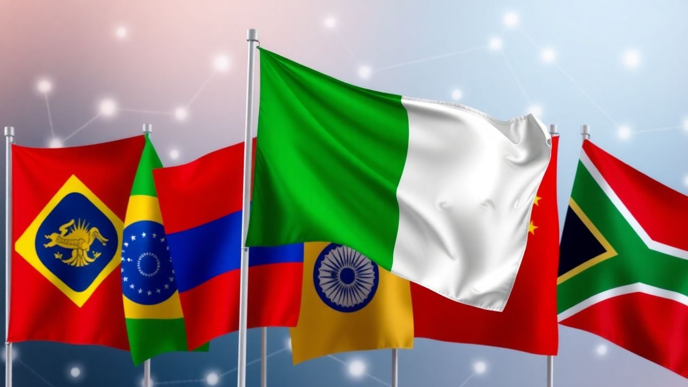 Nigeria flag with BRICS flags, global connection