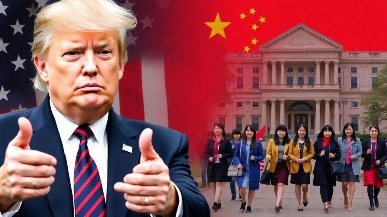 Trump and Chinese students near a university.