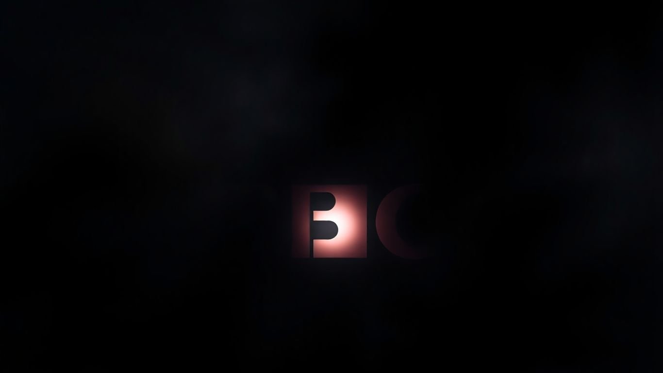 BBC logo in crisis, shadowed and spotlighted.