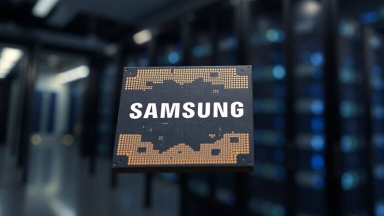 Samsung memory chip with data center background