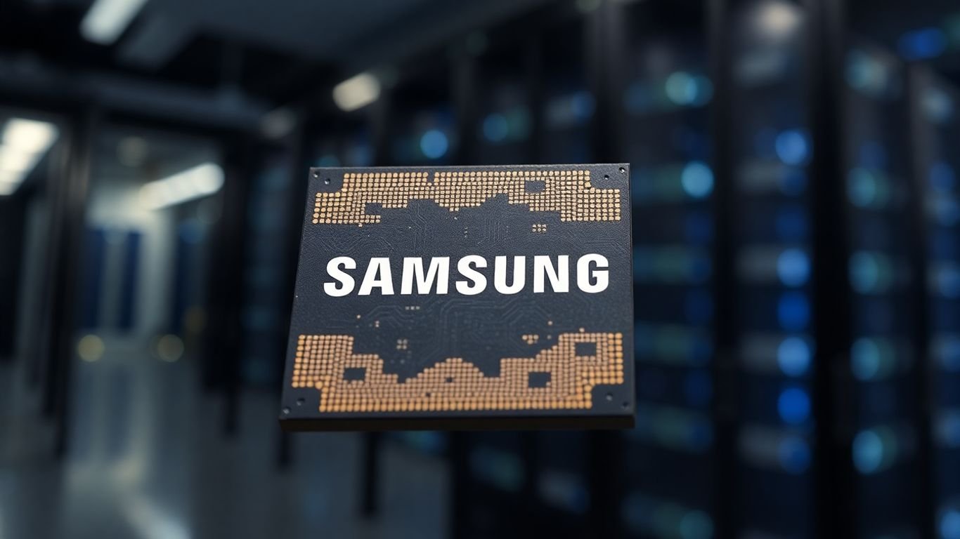 Samsung memory chip with data center background