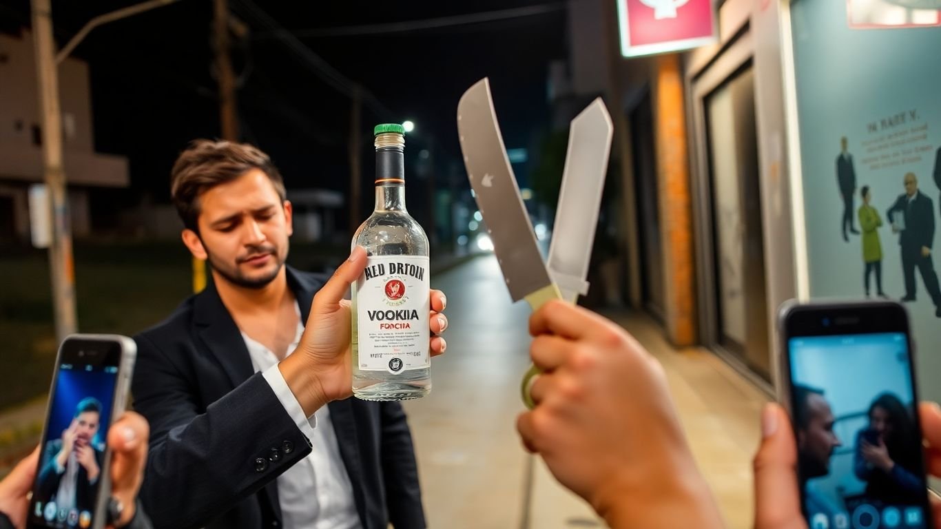 TikToker gives vodka and machete to vulnerable person.