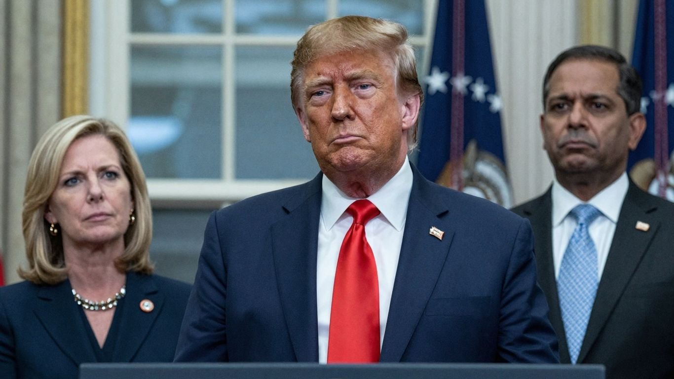 [Trump] with [Pam Bondi] and [Kash Patel] in a serious meeting.