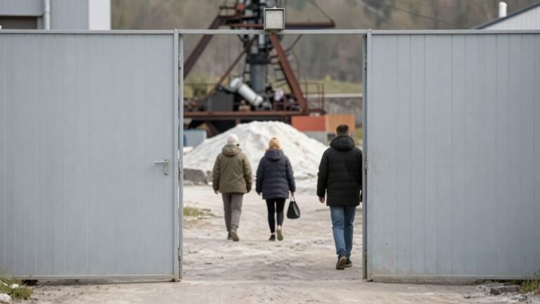 Belarus prison gate opens, prisoners walk out.