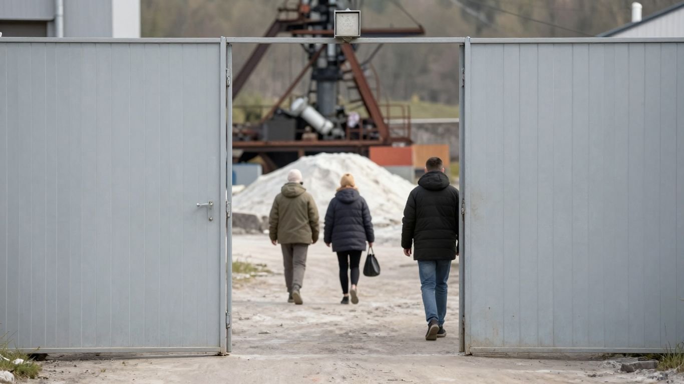 Belarus prison gate opens, prisoners walk out.