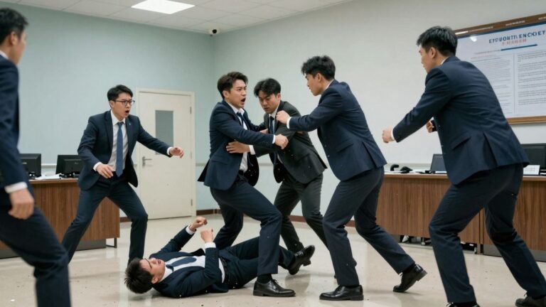 Politicians fighting inside Mexico City Congress.