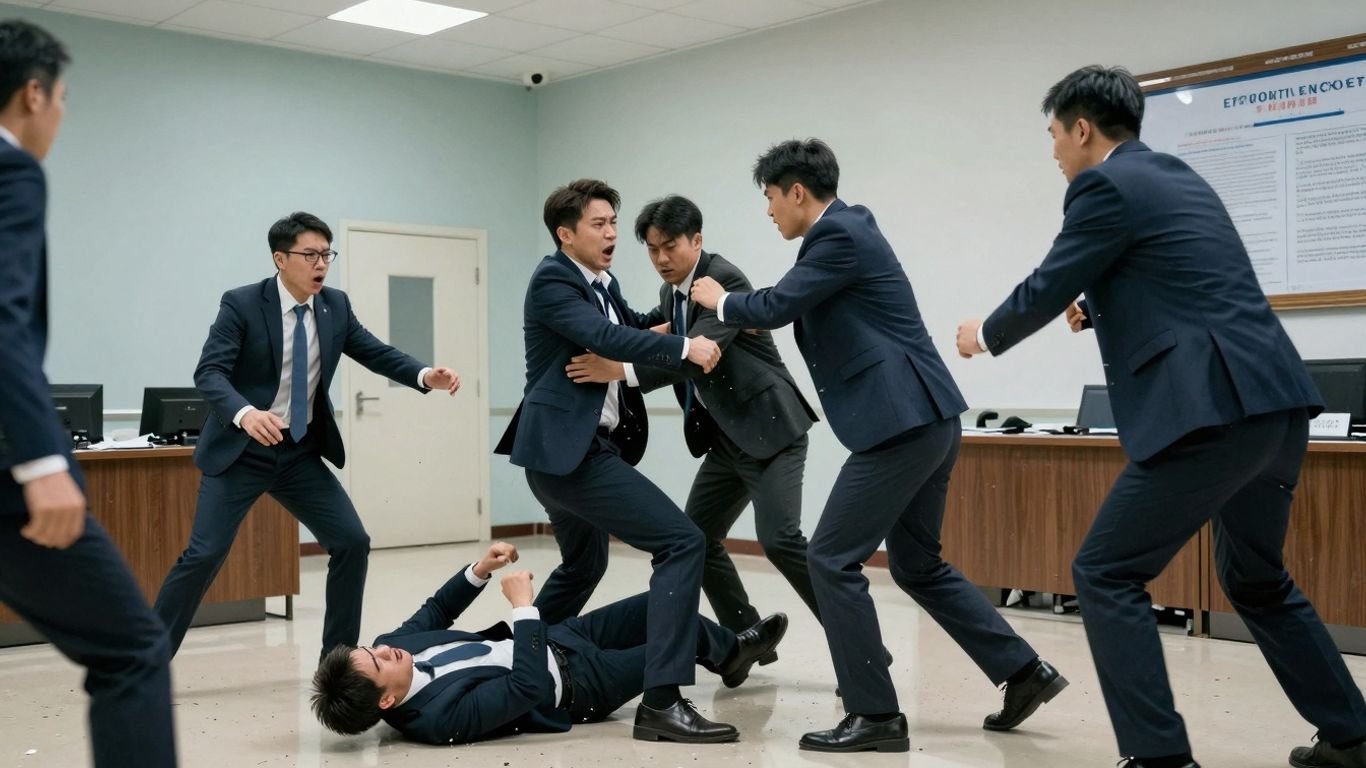 Politicians fighting inside Mexico City Congress.