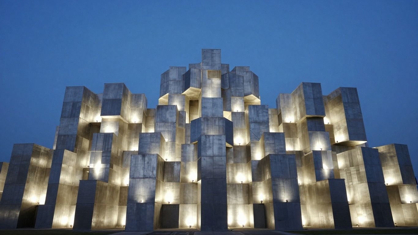 Abstract metallic structure symbolizing global finance stability.