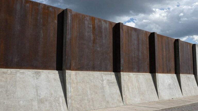 Imposing fortified wall under a dramatic sky.
