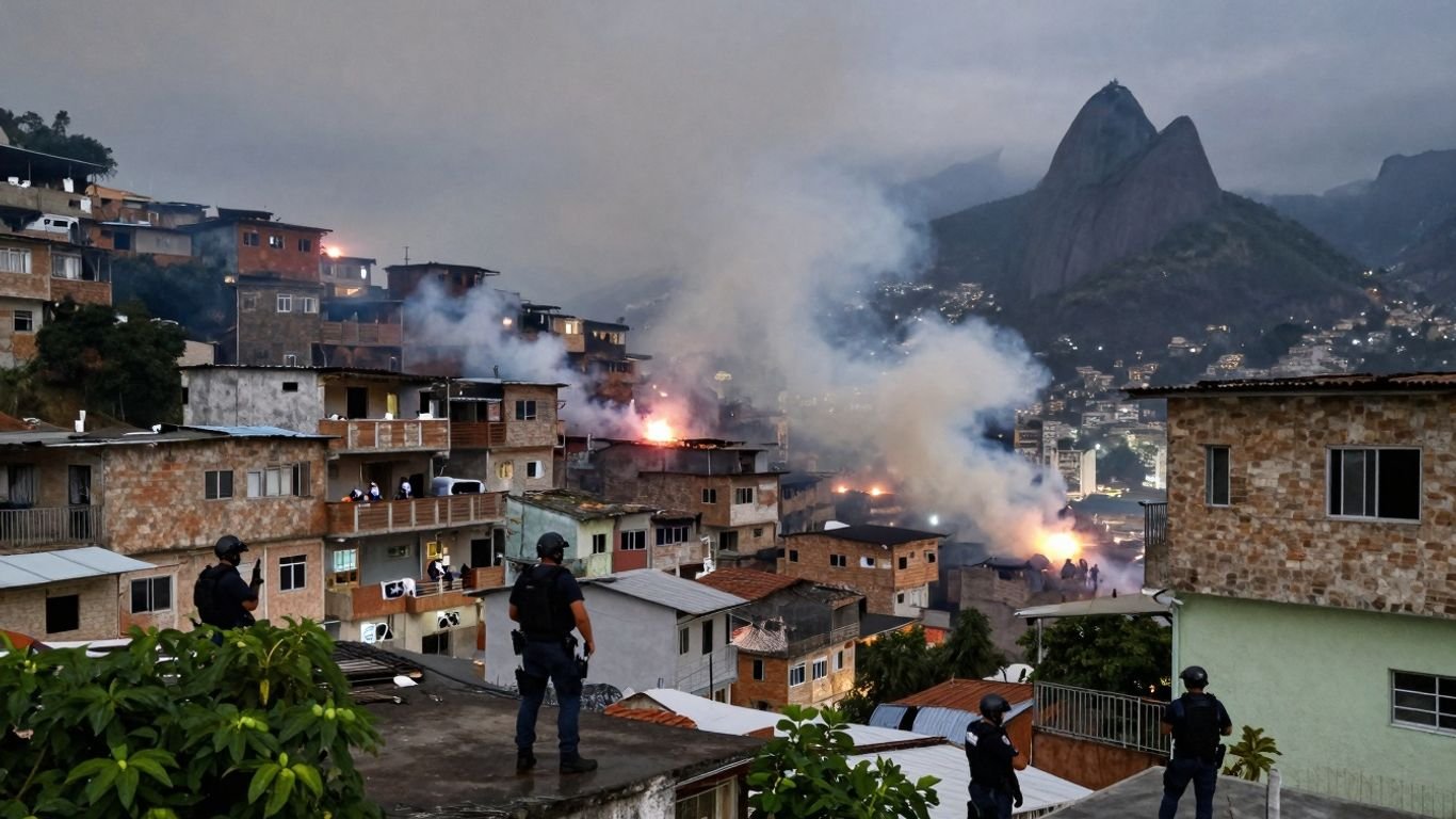 Violence erupts in Rio's Alemão favela during police raid.