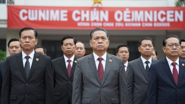 Vietnamese Communist Party leaders in a formal meeting.