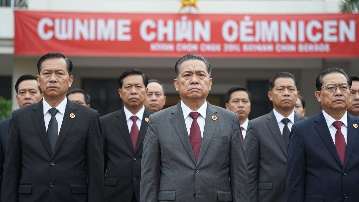 Vietnamese Communist Party leaders in a formal meeting.