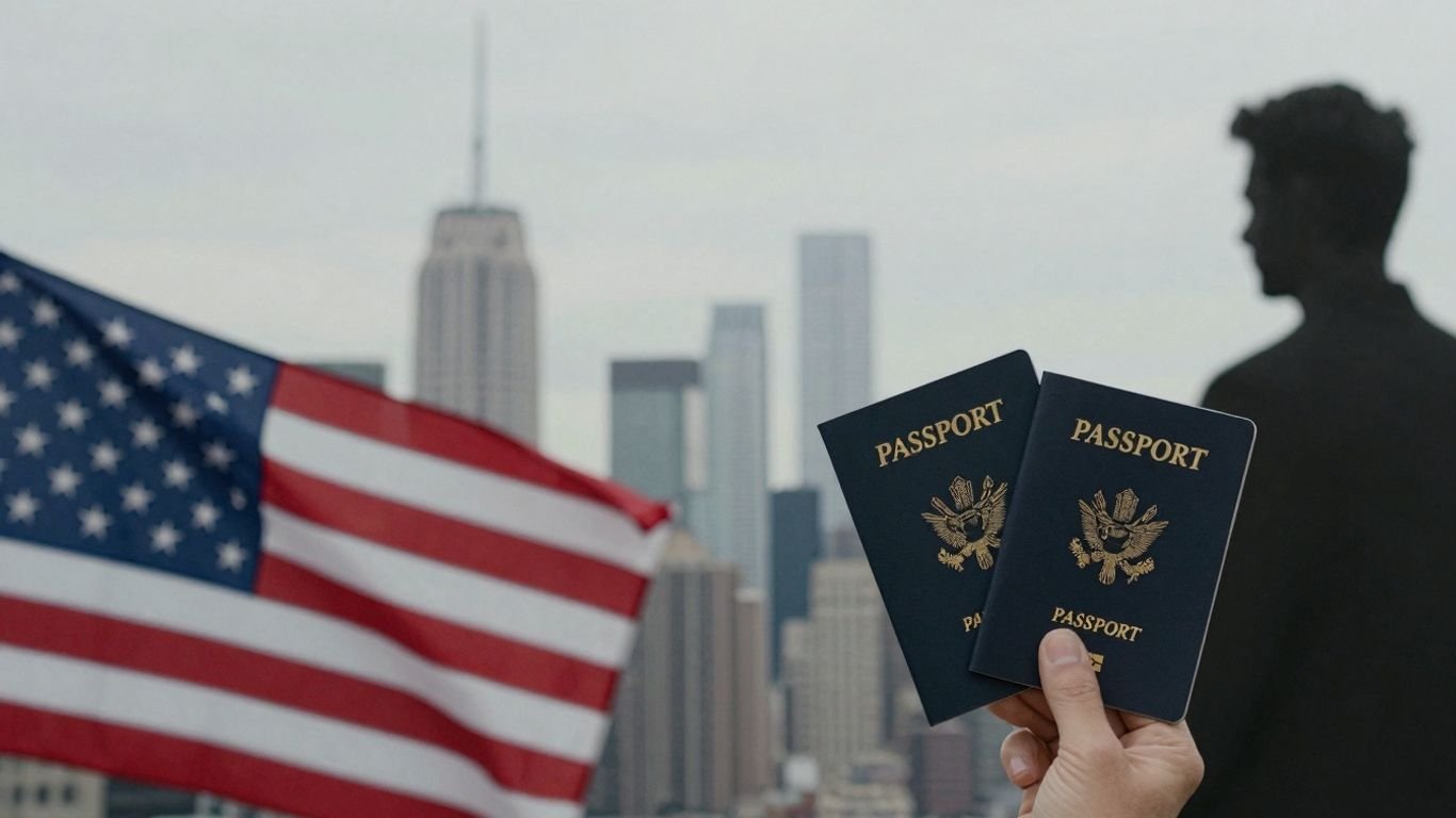 American flag and two passports symbolizing dual citizenship.