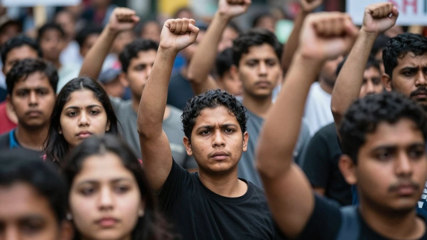 Protesters chant slogans targeting Kristi Noem and ICE.